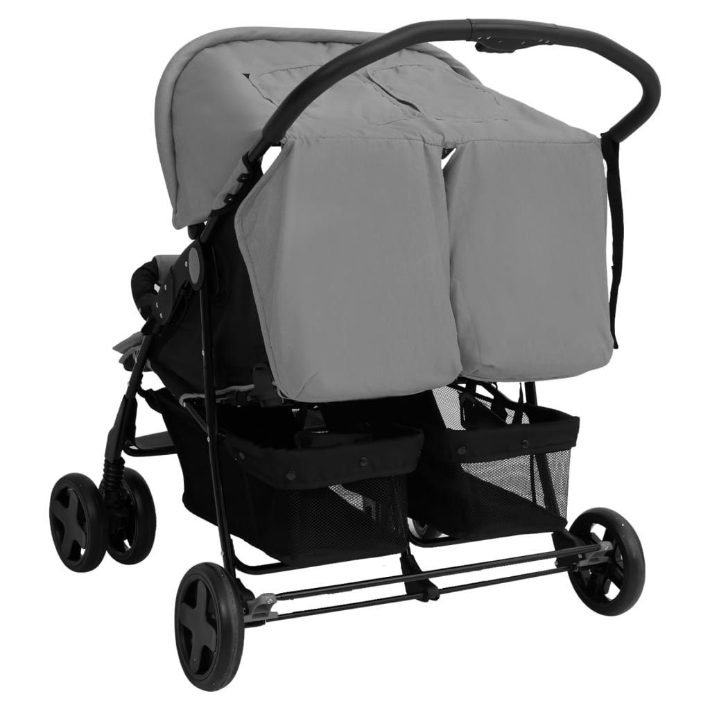 vidaXL Kinder-Buggy Zwillingskinderwagen Hellgrau Stahl