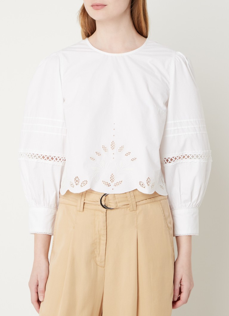 French Connection Alissa crop top with embroidery and balloon sleeves