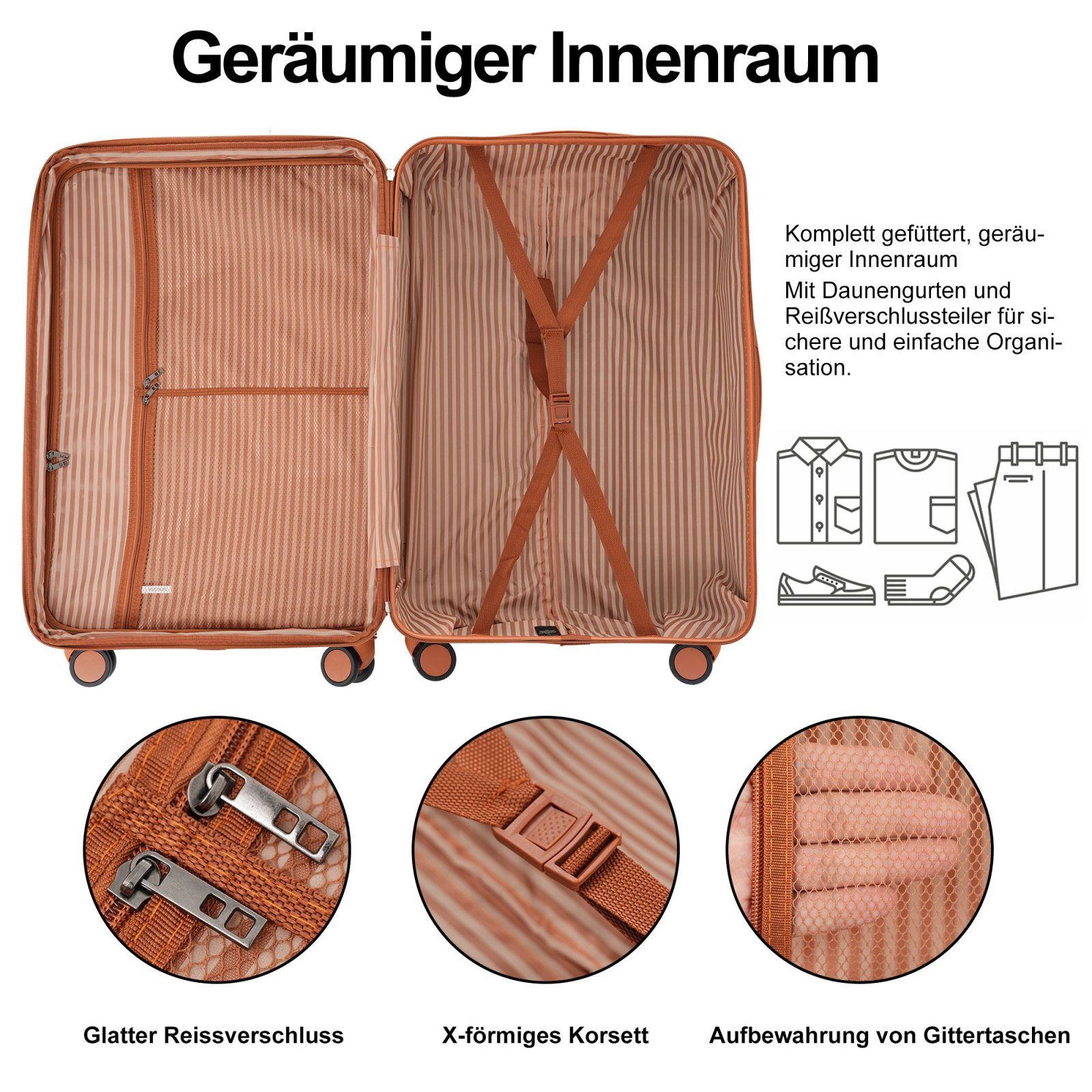 SEEZSSA Handgepäck-Trolley Hartschalen Koffer Trolley Rollkoffer Reisekoffer Leicht Handgepäck, Koffer mit TSA-Schloss Erweiterbar Teleskopgriff 77.5x50.5x30cm