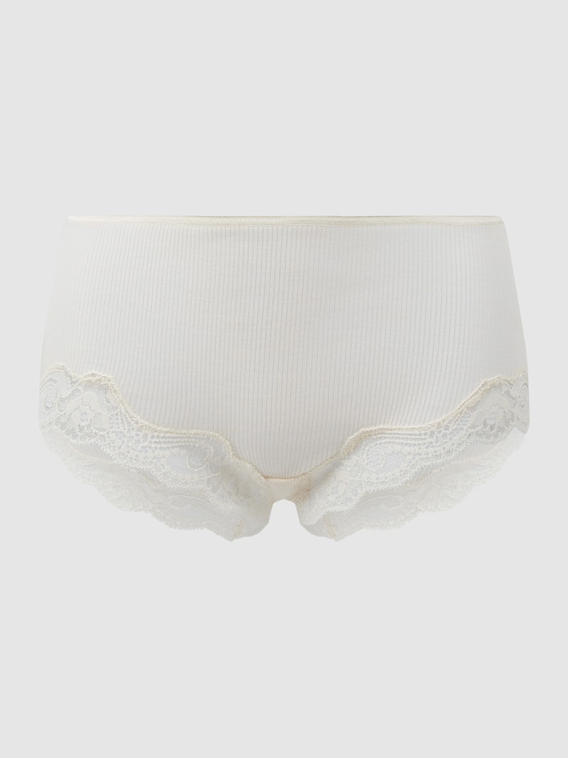 Regular Cut High Waist Slip aus Merinowoll-Seide-Mix Modell 'Richesse Lace' in offwhite
