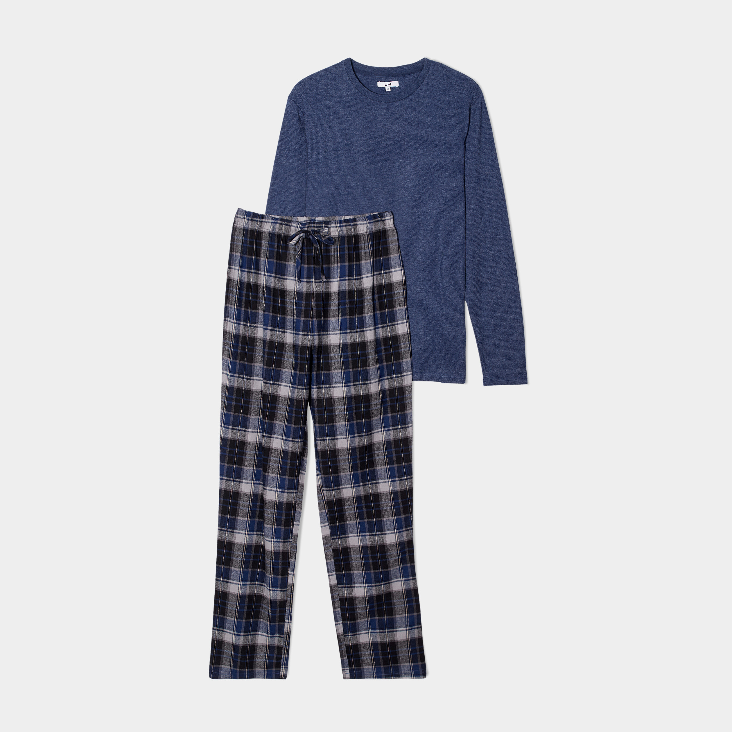 Ensemble pyjama pantalon 2 pièces bleu marine homme | La Halle