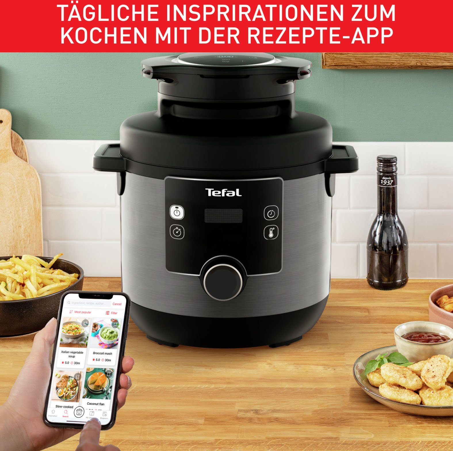 Tefal Multikocher CY7788 Turbo Cuisine & Fry, 1090 W, 7,6 l Schüssel, Schnellkochfunktion, 10 aut. Kochprogramme, 4 Extra Crisp Programme