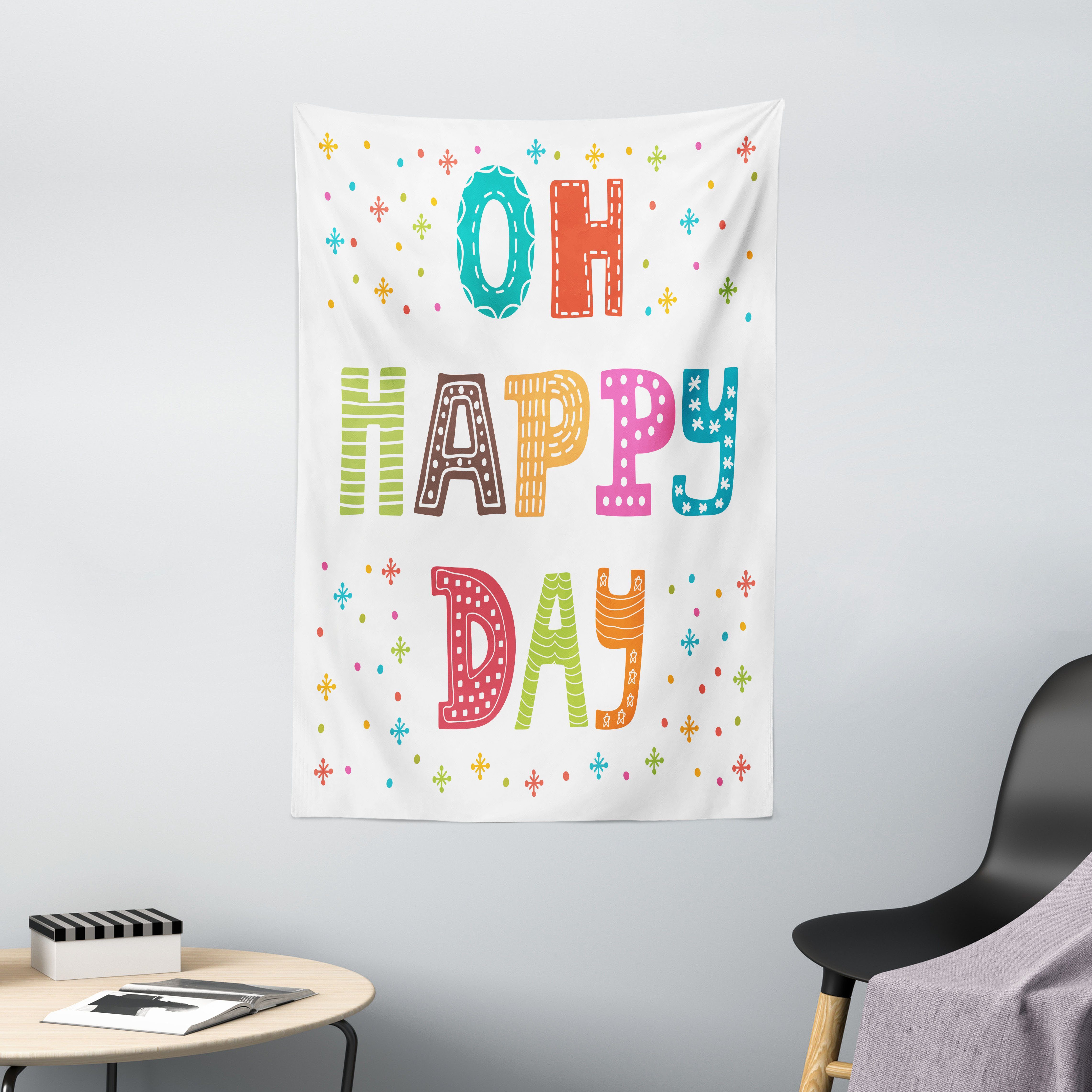 Wandteppich Wohnzimmer Schlafzimmer Wandtuch Seidiges Satin Wandteppich, Abakuhaus, rechteckig, motivational Happy Day Worte
