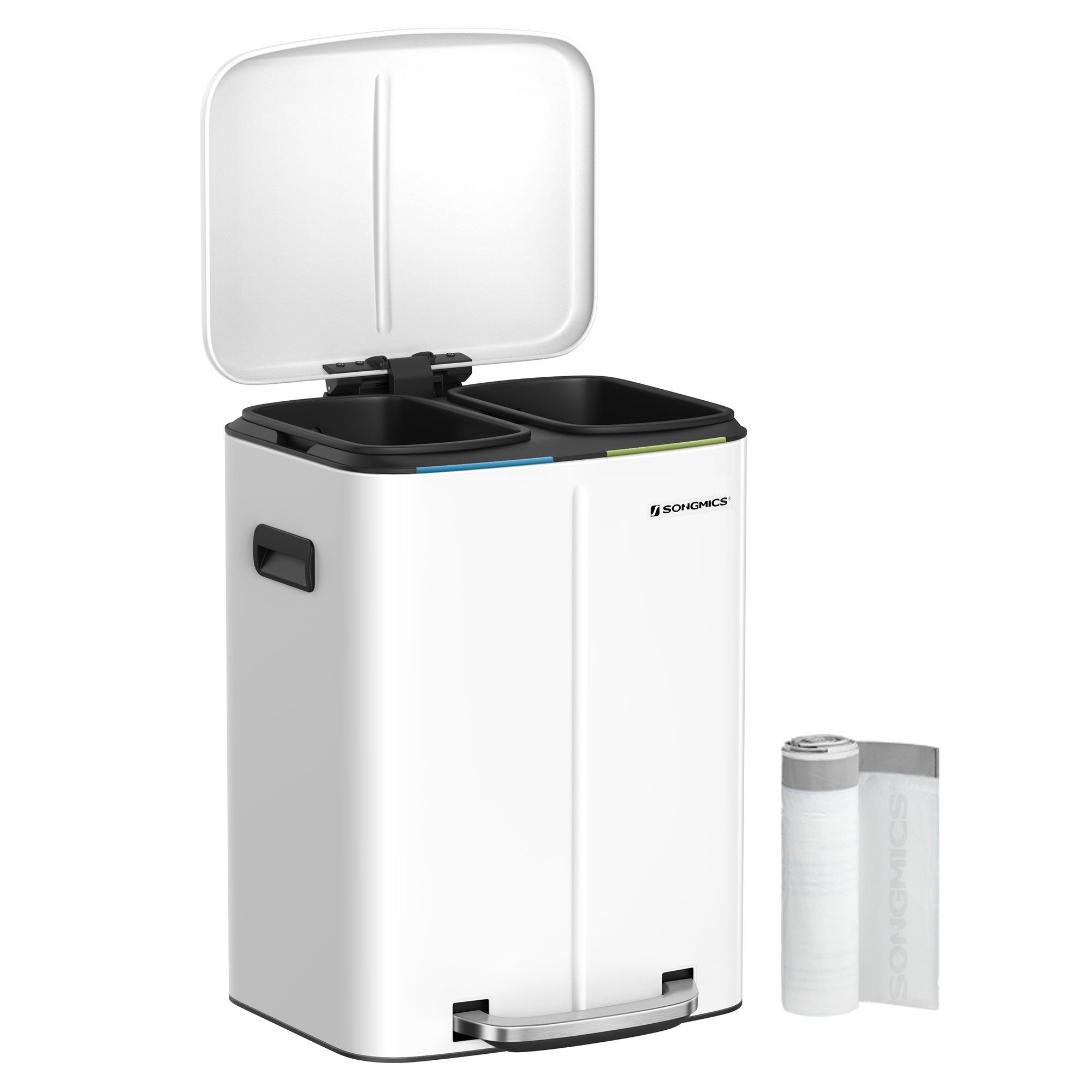 SONGMICS Mülleimer Abfalleimer, 2 x 20 L, Treteimer aus Metall