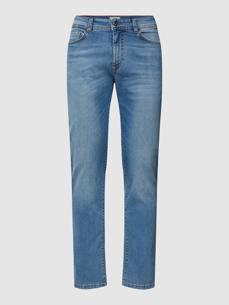 Jeans mit Label-Patch in hellblau