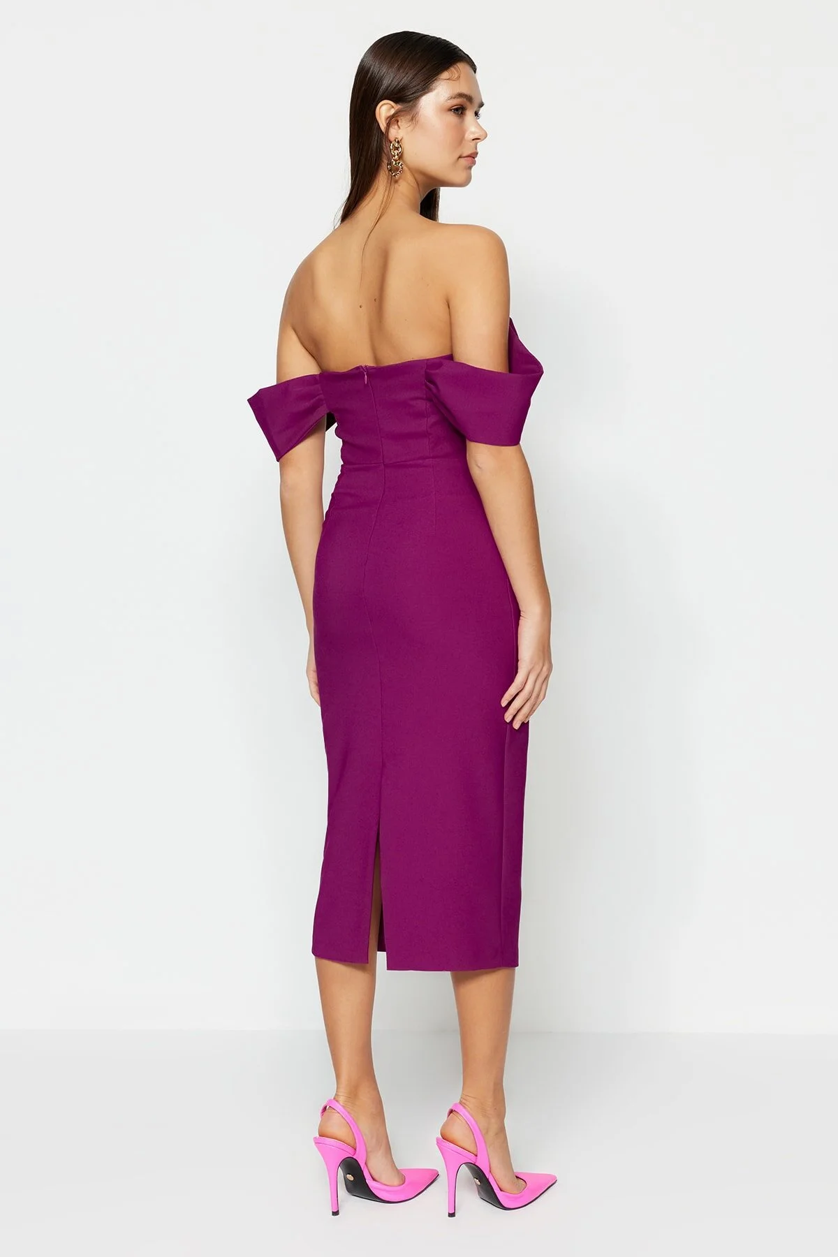 Trendyol Collection  Lila, figurbetontes, gewebtes Korsett, detailliertes, elegantes Abendkleid TPRSS22EL00097