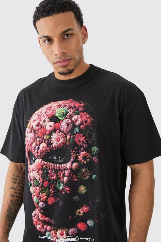 Oversize T-Shirt mit floralem Masken-Print