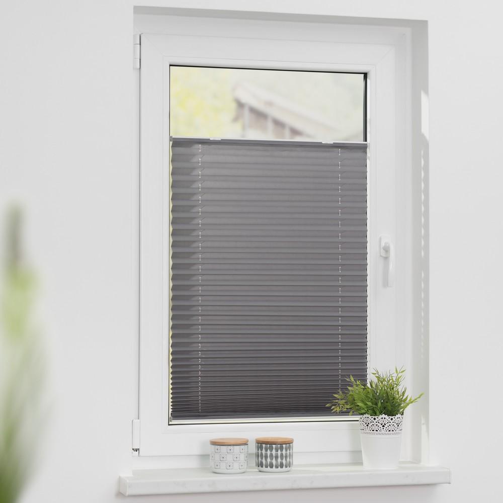 Lichtblick Plissee Haftfix, ohne Bohren Grau, 90 cm x 130 cm (B x L)