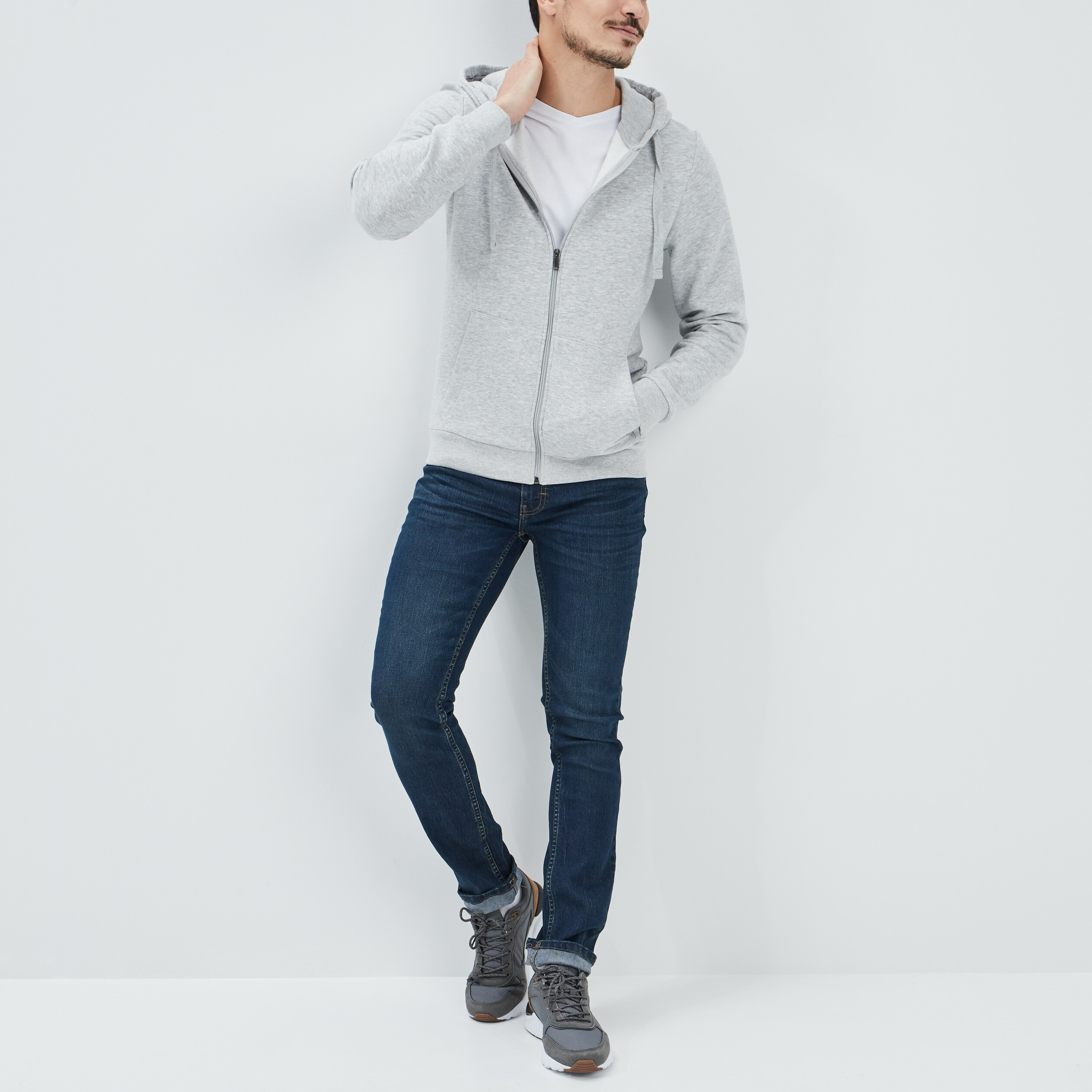 Sweat zippé molleton à capuche gris clair homme | La Halle