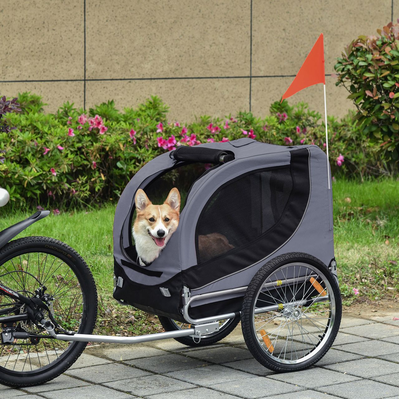 PawHut Fahrradanhänger Hundeanhänger Hunde Fahrrad Tier Anhänger Grau Schwarz