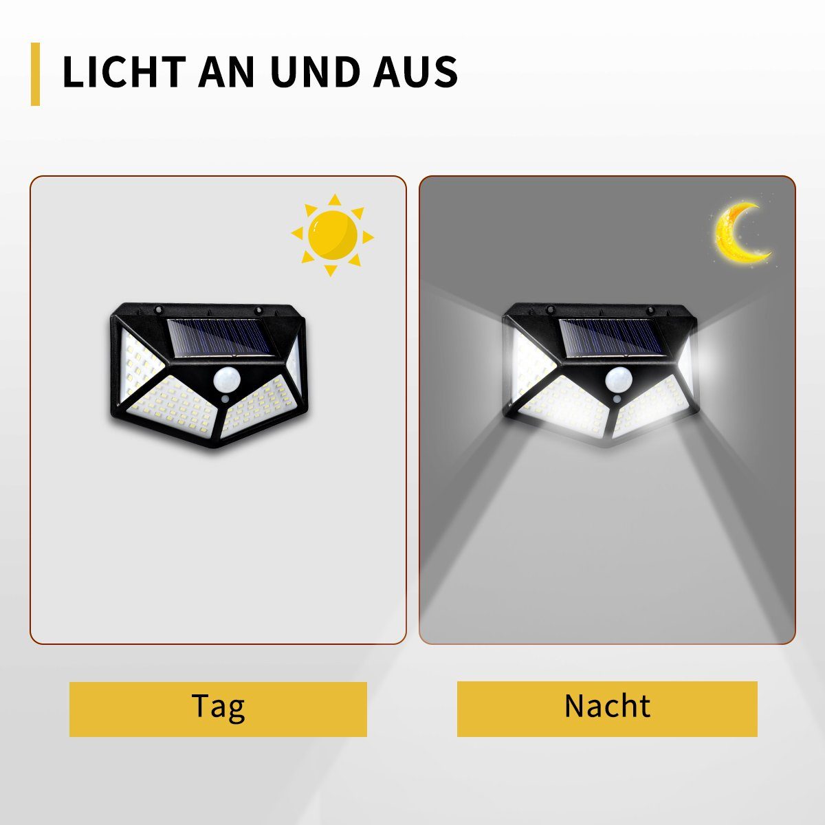 MULISOFT LED Solarleuchte 4 Stück Wandleuchte mit Bewegungsmelder, 270 ° Vierseitige Beleuchtung, 100 LED Solar Aussenleuchte für Außen LED Gartenleuchte Gartenstrahler