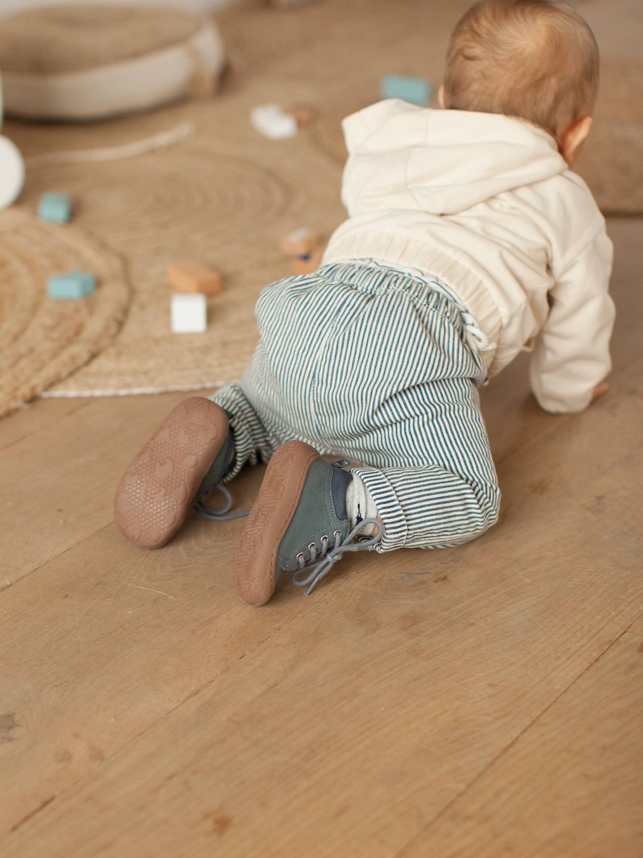 Vertbaudet Jungen Baby Krabbelschuhe - blaugrau