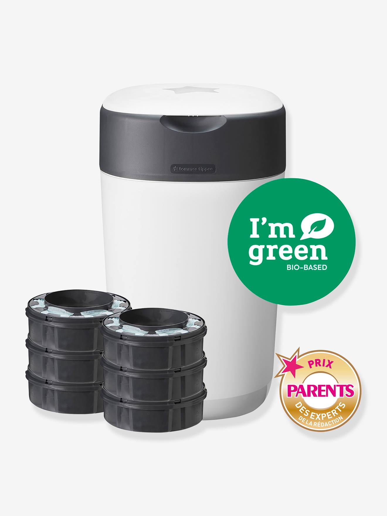 Starter pack poubelle à couches TOMMEE TIPPEE Twist & Click + 6 recharges blanc