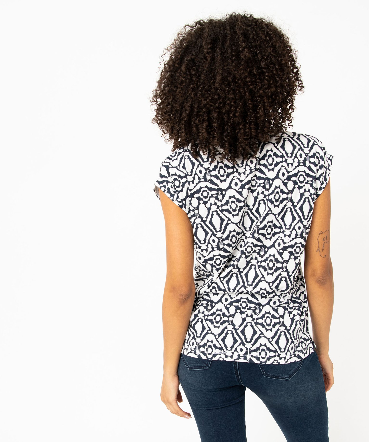 Tee-shirt droit fendu à manches courtes imprimé femme imprime | GEMO