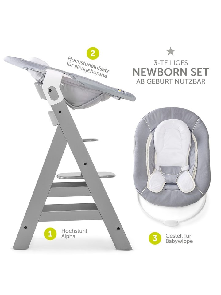 Hauck Alpha Plus Grey Newborn Set - 3-tlg. Hochstuhl in grau günstig kaufen onesize