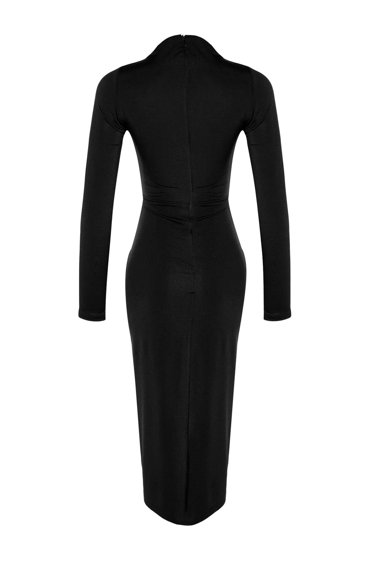 Trendyol Collection  Schwarzes, tailliertes, gestricktes, elegantes Abendkleid mit Fenster-/Ausschnittausschnitt TPRAW24EL00143