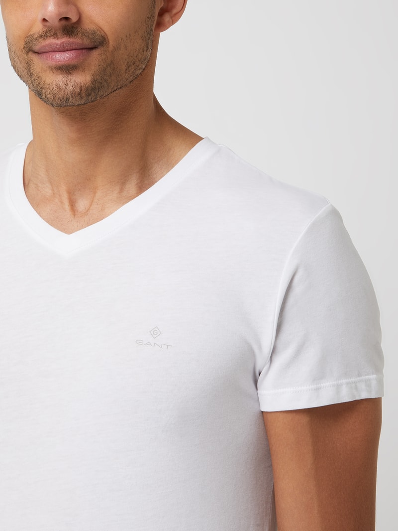 T-Shirt im 2er-Pack mit Brand-Schriftzug in dunkelblau