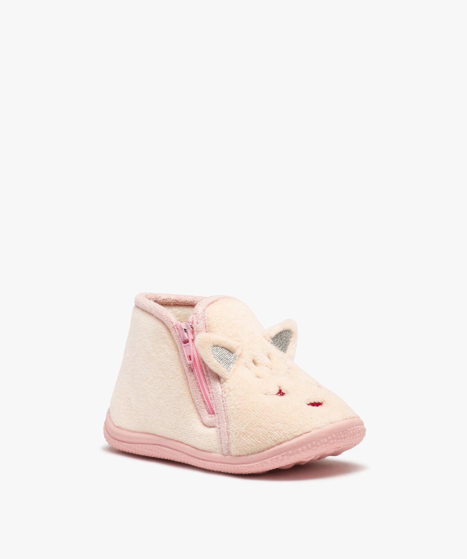 Chaussons bébé fille bottillons zippés avec oreilles en r... beige | GEMO