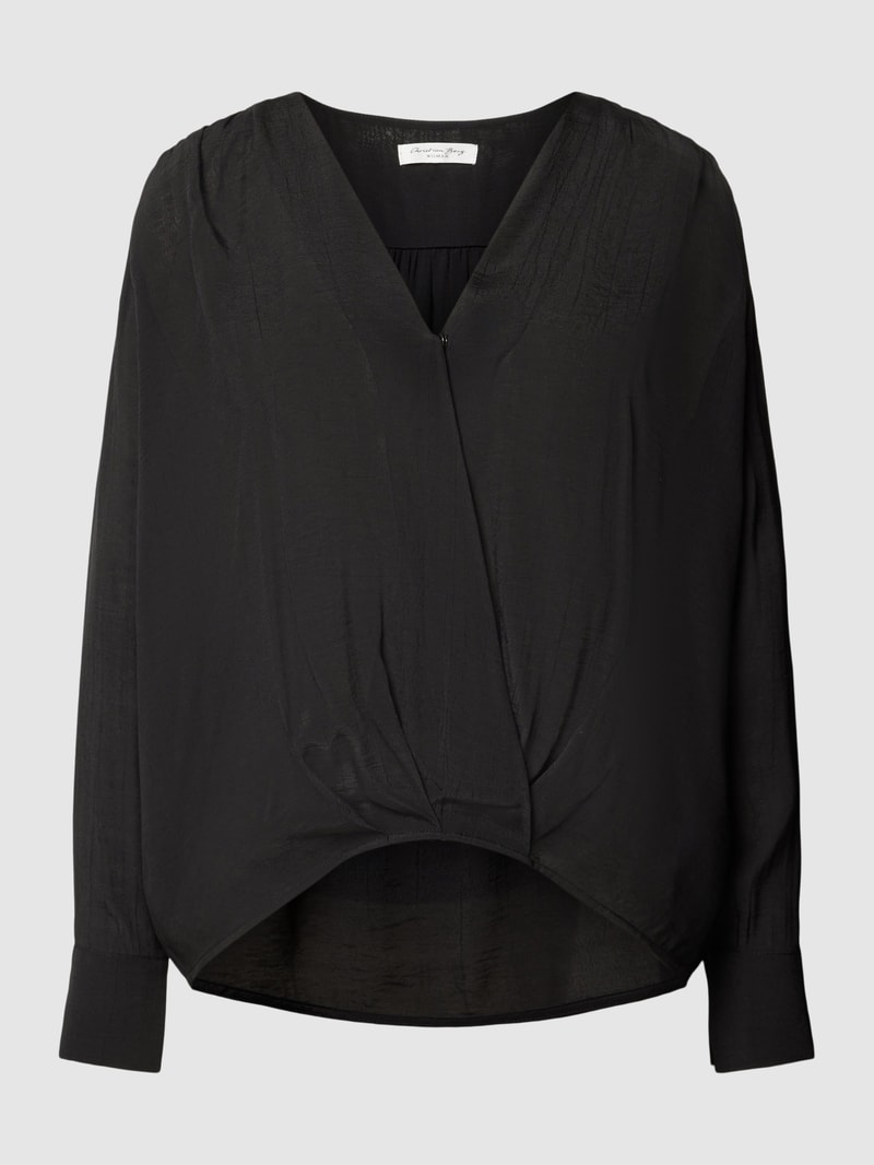 Blusenshirt aus Viskose-Mix mit V-Ausschnitt in schwarz