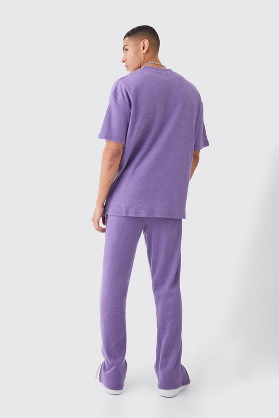 Geripptes Ottoman T-Shirt & Jogginghose mit geteiltem Saum