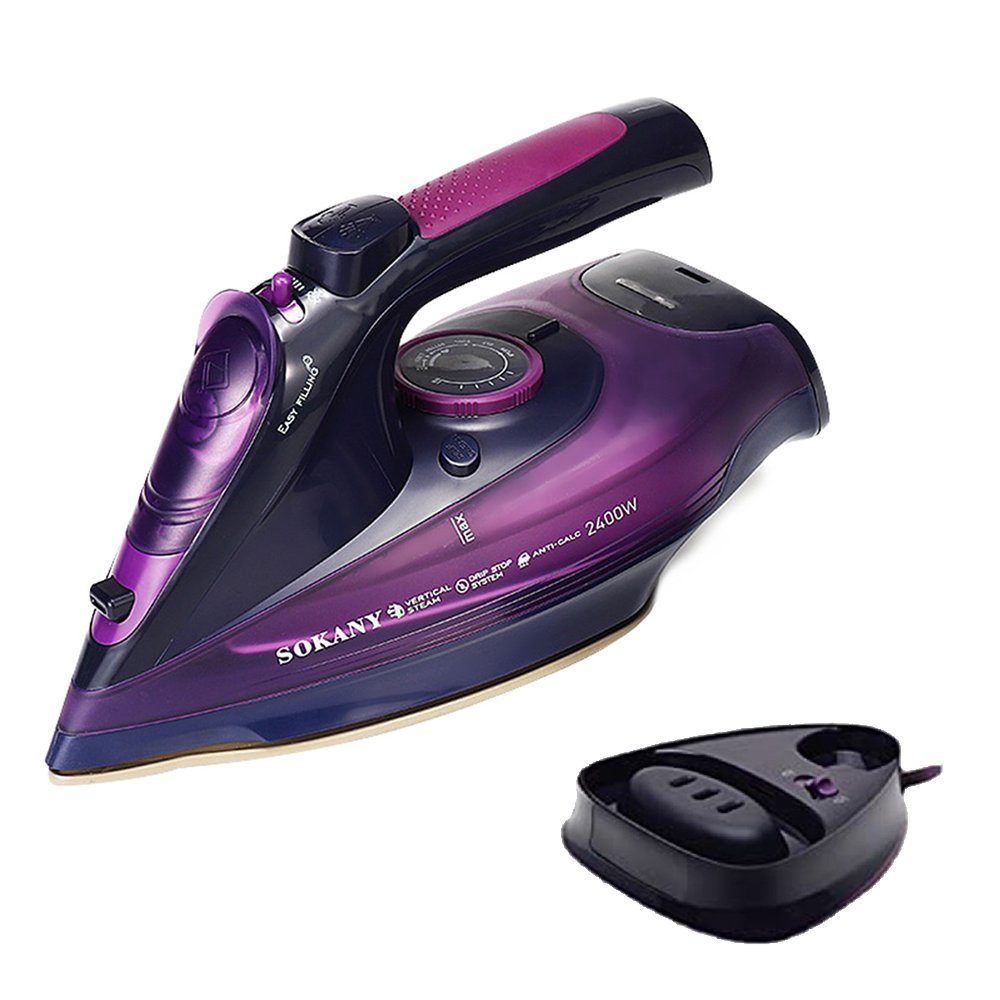 Dedom Reisebügeleisen Reise-Dampfbügeleisen, Dampfbügeleisen, Antihaft-Bügelsohle, 2400W, drahtlos, 360ML, Lila, Grün