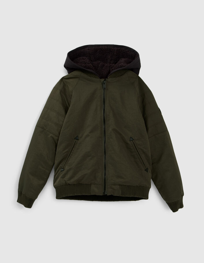 Bomber kaki fourré capuche molleton noir garçon