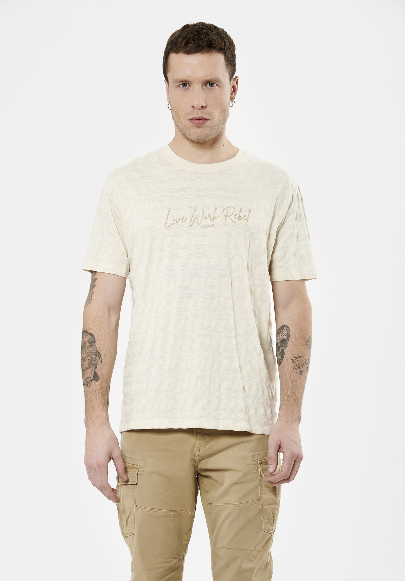 SONNY  T-shirt à rayures beige Homme en 100% coton