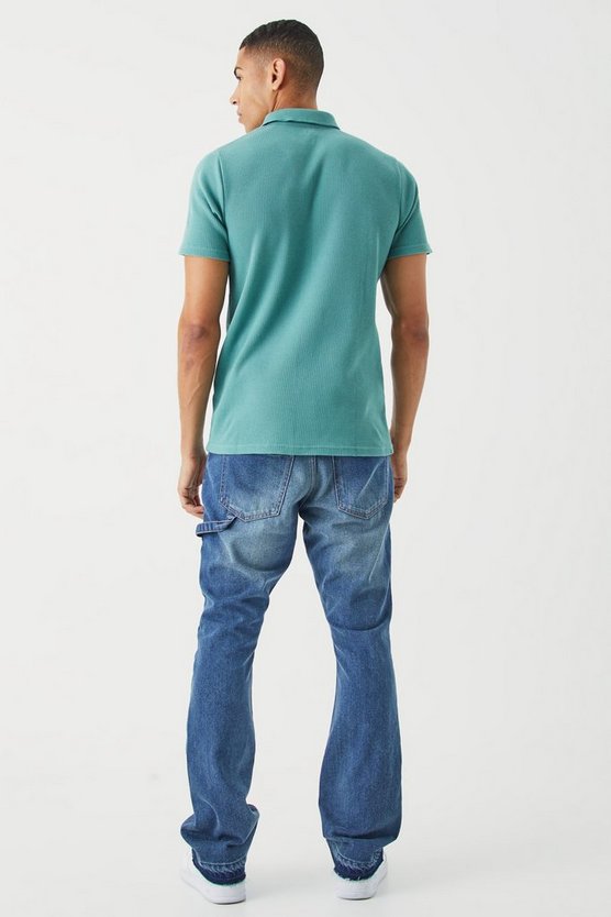 Slim-Fit Poloshirt in Waffeloptik mit 1/4 Reißverschluss