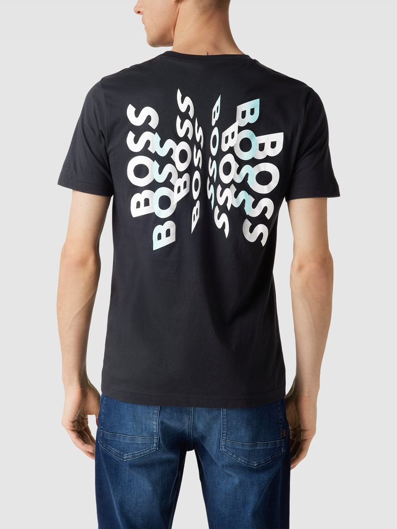T-Shirt mit Label-Print Modell 'Tee 7' in marineblau