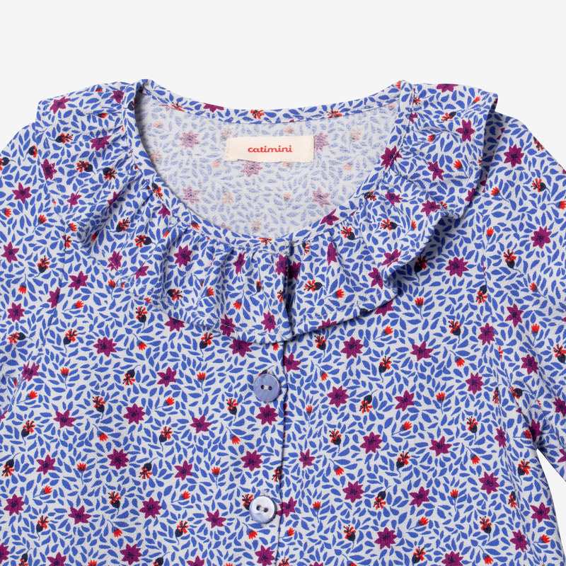 Blouse fille micro fleurs pressions bleue Catimini