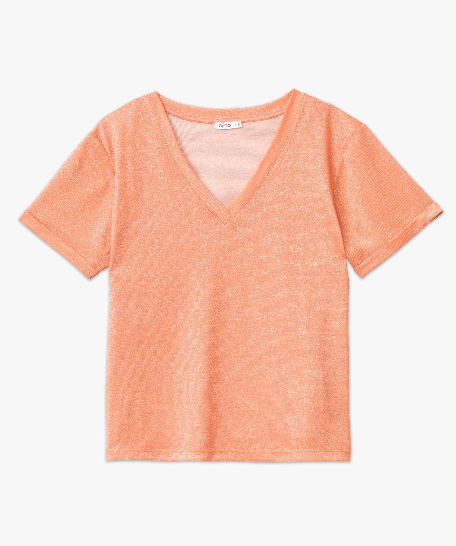 Tee-shirt à manches courtes en maille pailletée femme rose | GEMO