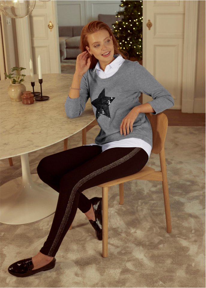 2 in 1 Pullover mit Bluseneinsatz, Langarm