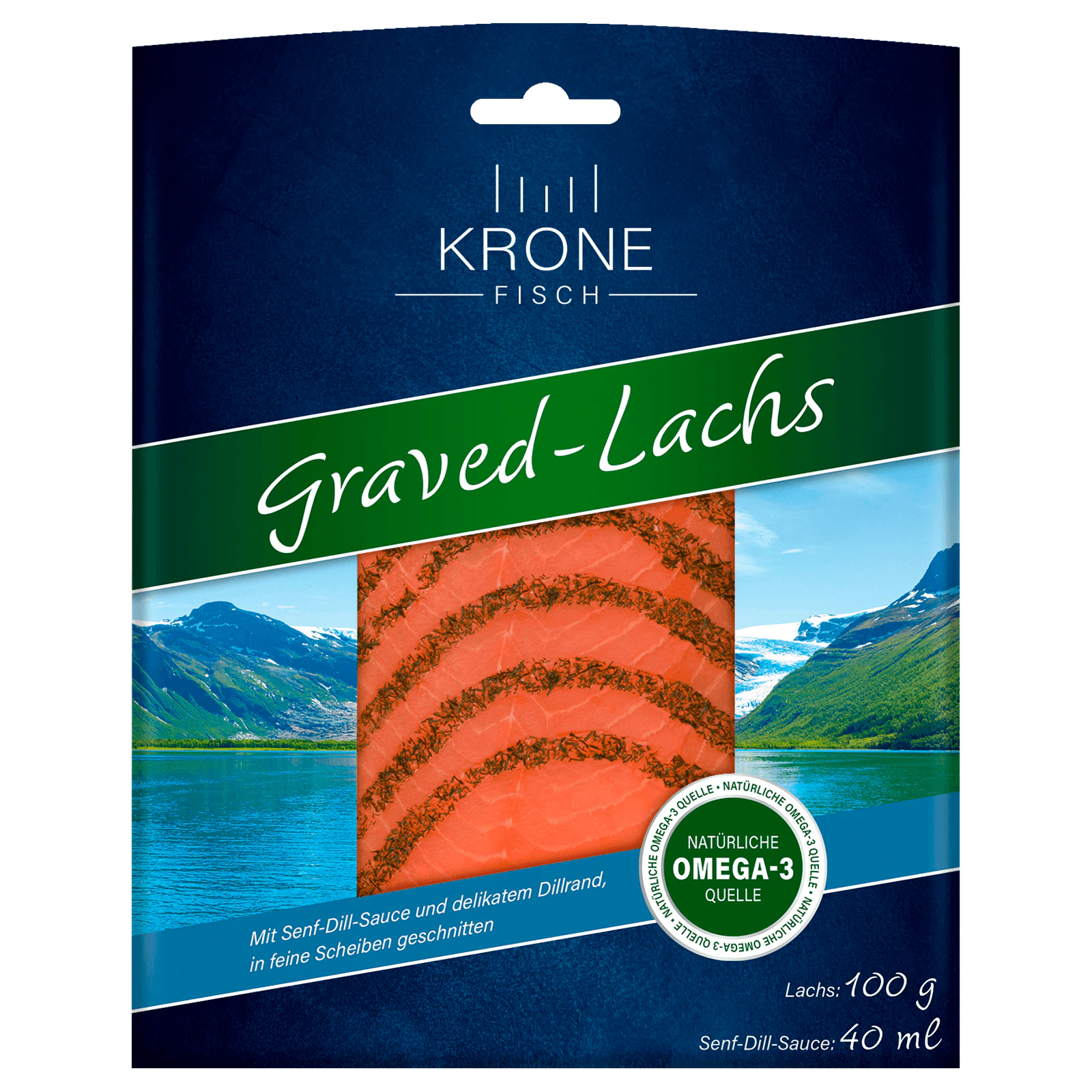 Krone Graved Lachs mit Senf-Dill-Sauce 100g