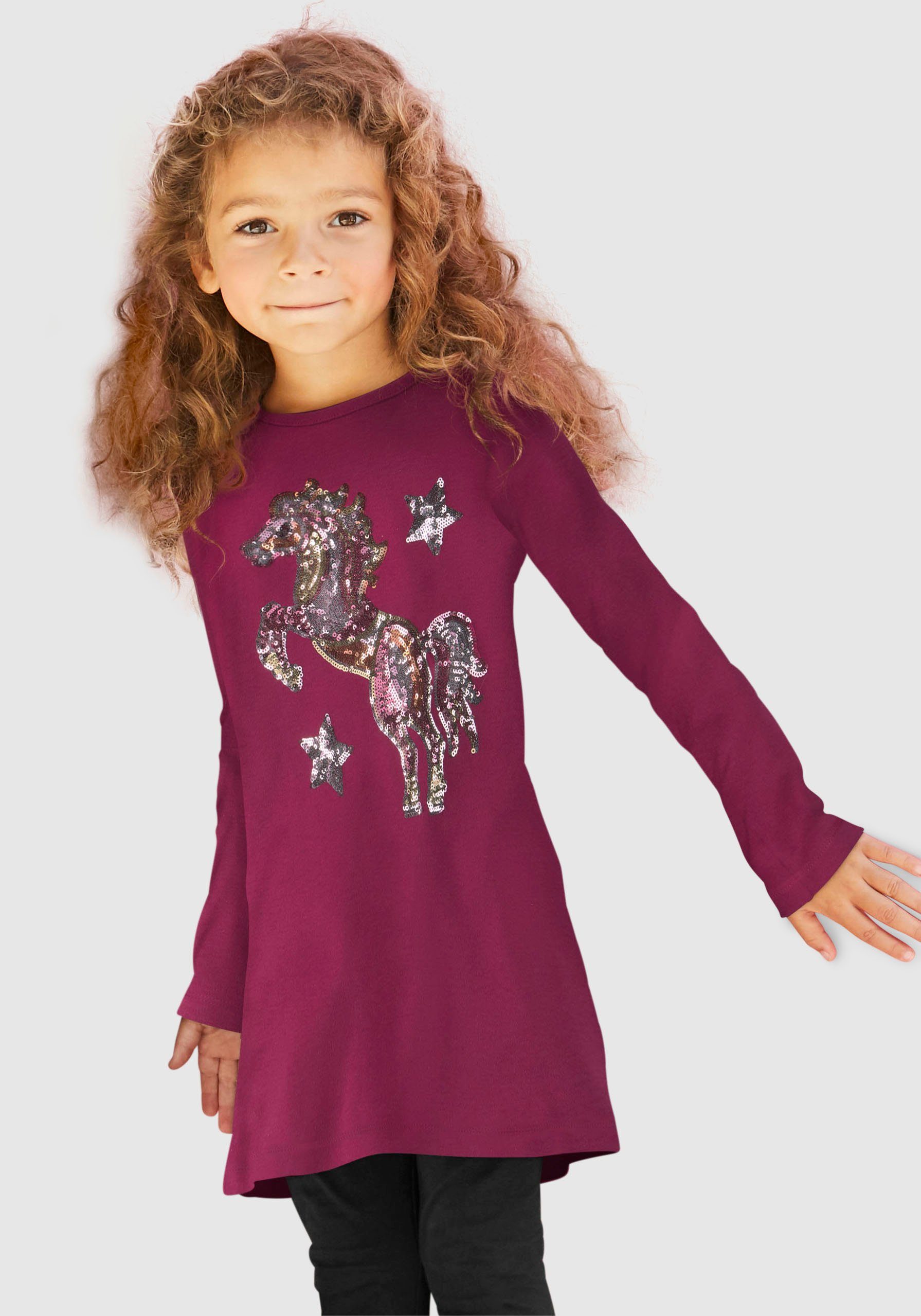 KIDSWORLD Langarmshirt PFERD in langer Form mit schönem Pferdemotiv aus Pailletten
