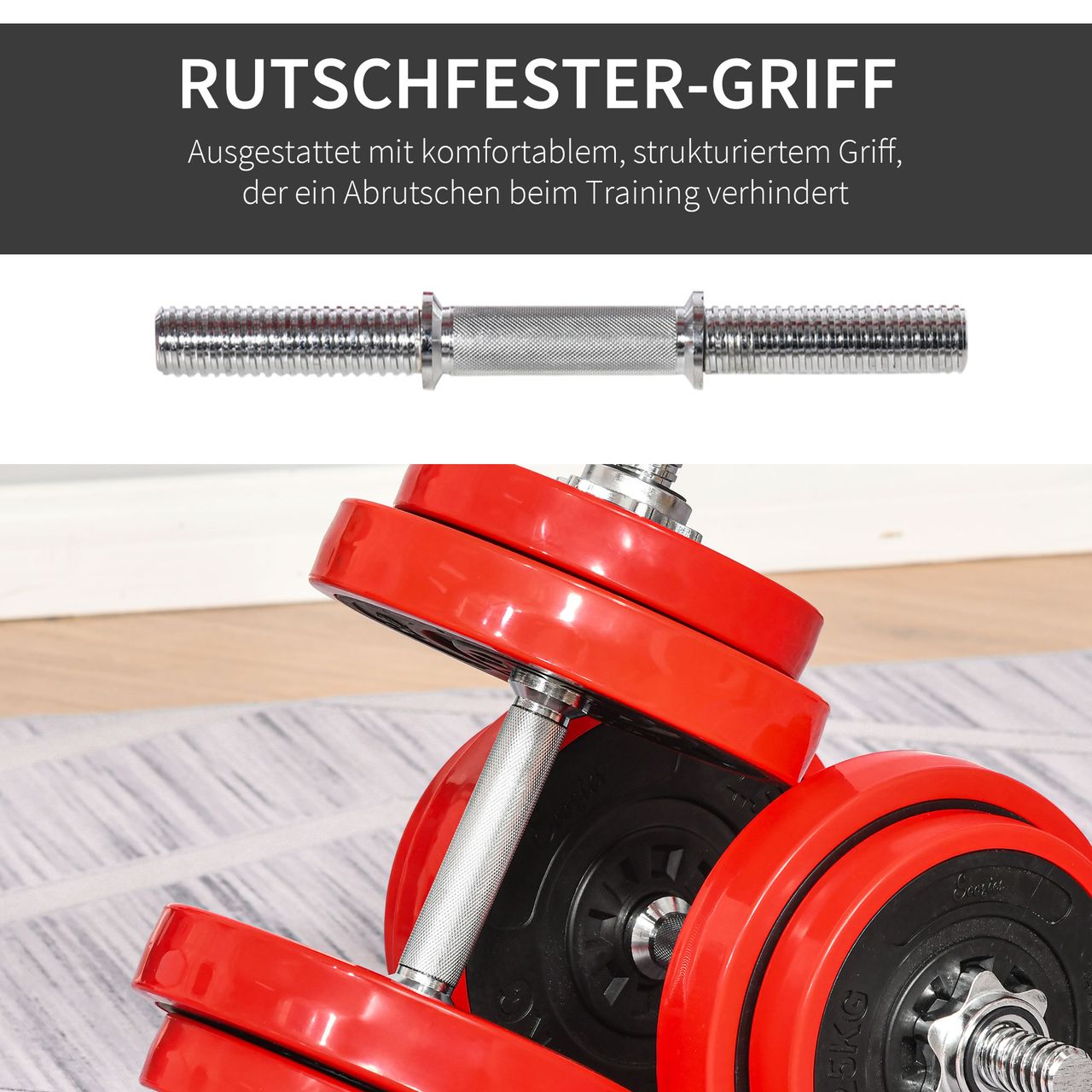 HOMCOM Hantelset 20KGS 2-IN-1 Hanteln & Langhanteln verstellbar Rot Schwarz 21,5 x 21,5 x 3,8 cm