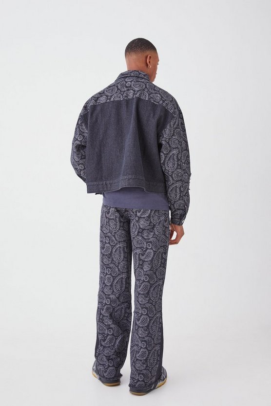 Kastige gespleißte Jeansjacke mit Paisley-Print