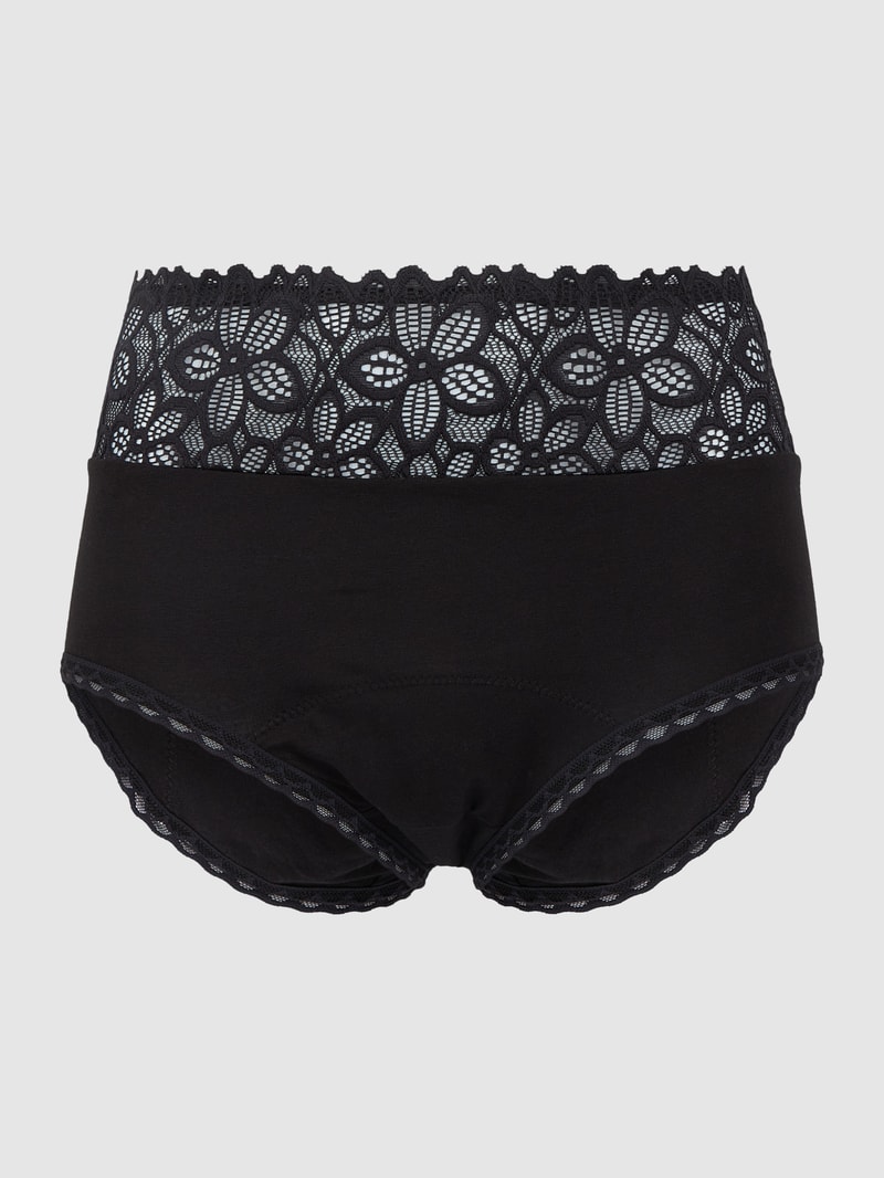 Periodenslip mit Kontrastbesatz Modell 'Deluxe X-tra' in schwarz