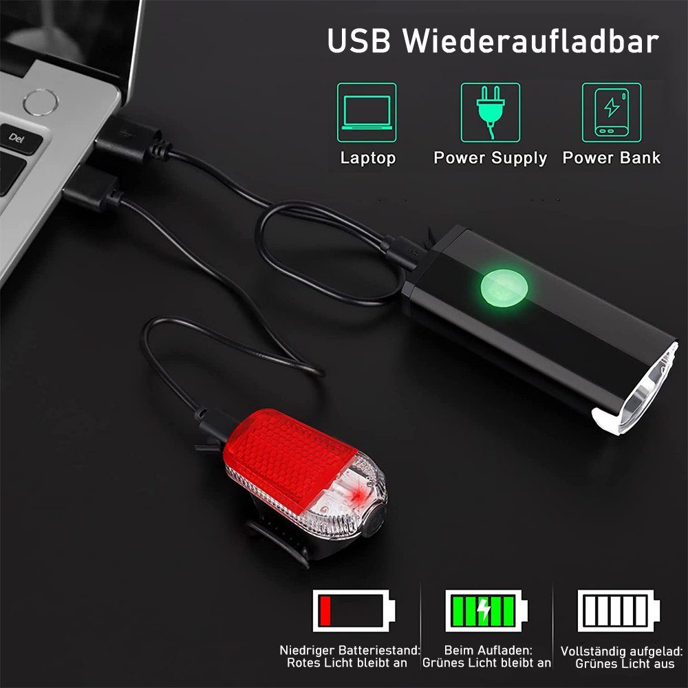 zggzerg Fahrradbeleuchtung LED Fahrradlicht Set, Fahrradbeleuchtung USB Aufladbar und Wasserdicht