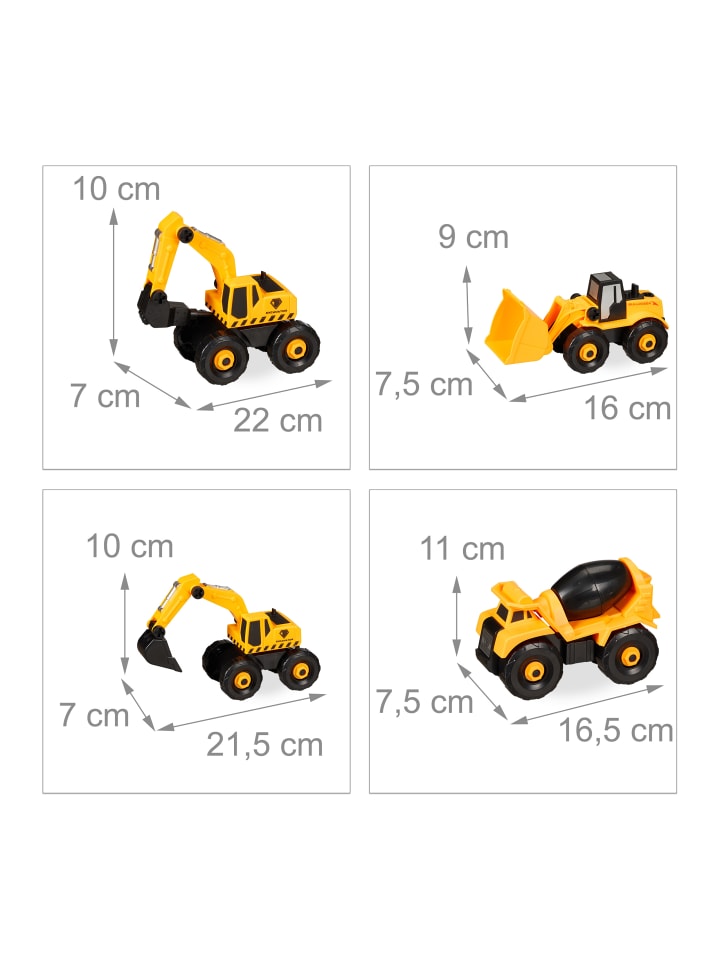 relaxdays 6tlg. Kinderbaustellenfahrzeuge Set in Gelb günstig kaufen onesize