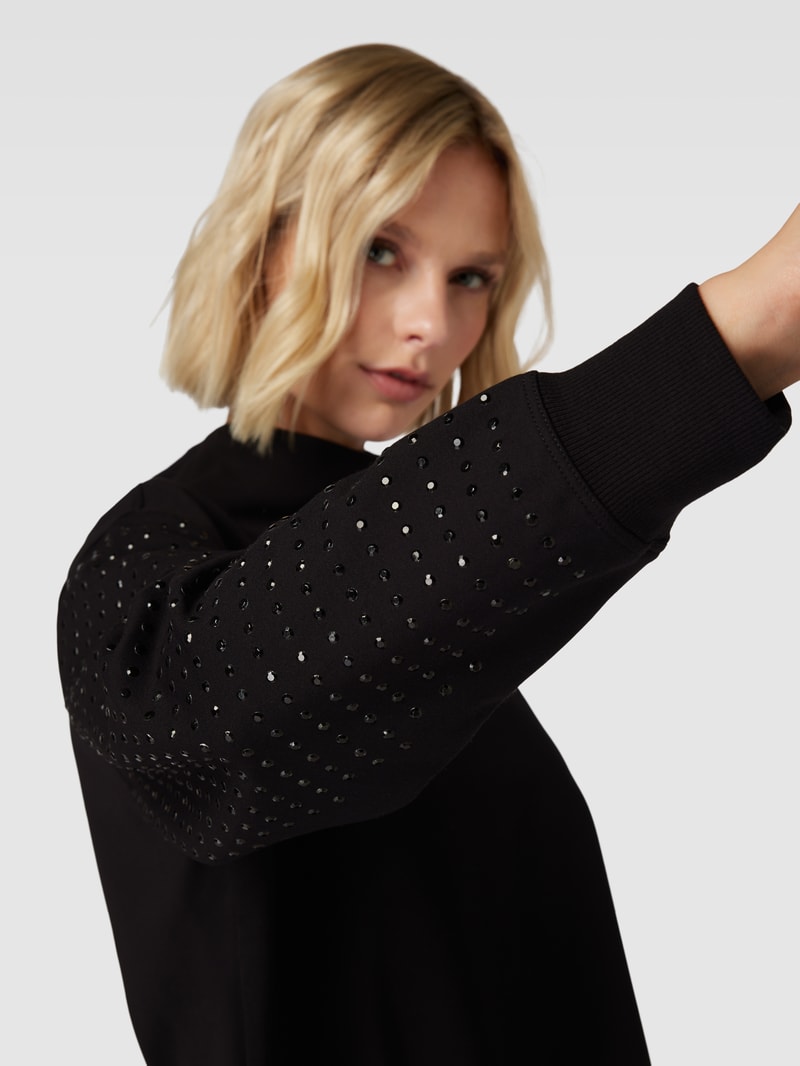 Cropped Sweatshirt mit Applikationen Modell 'RHINESTONE' in schwarz