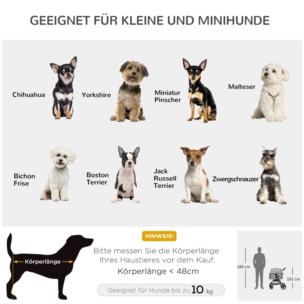 PawHut Hundewagen, 2 in 1 Hundetrolley, Tragetasche, faltbarer Hundebuggy, Grau