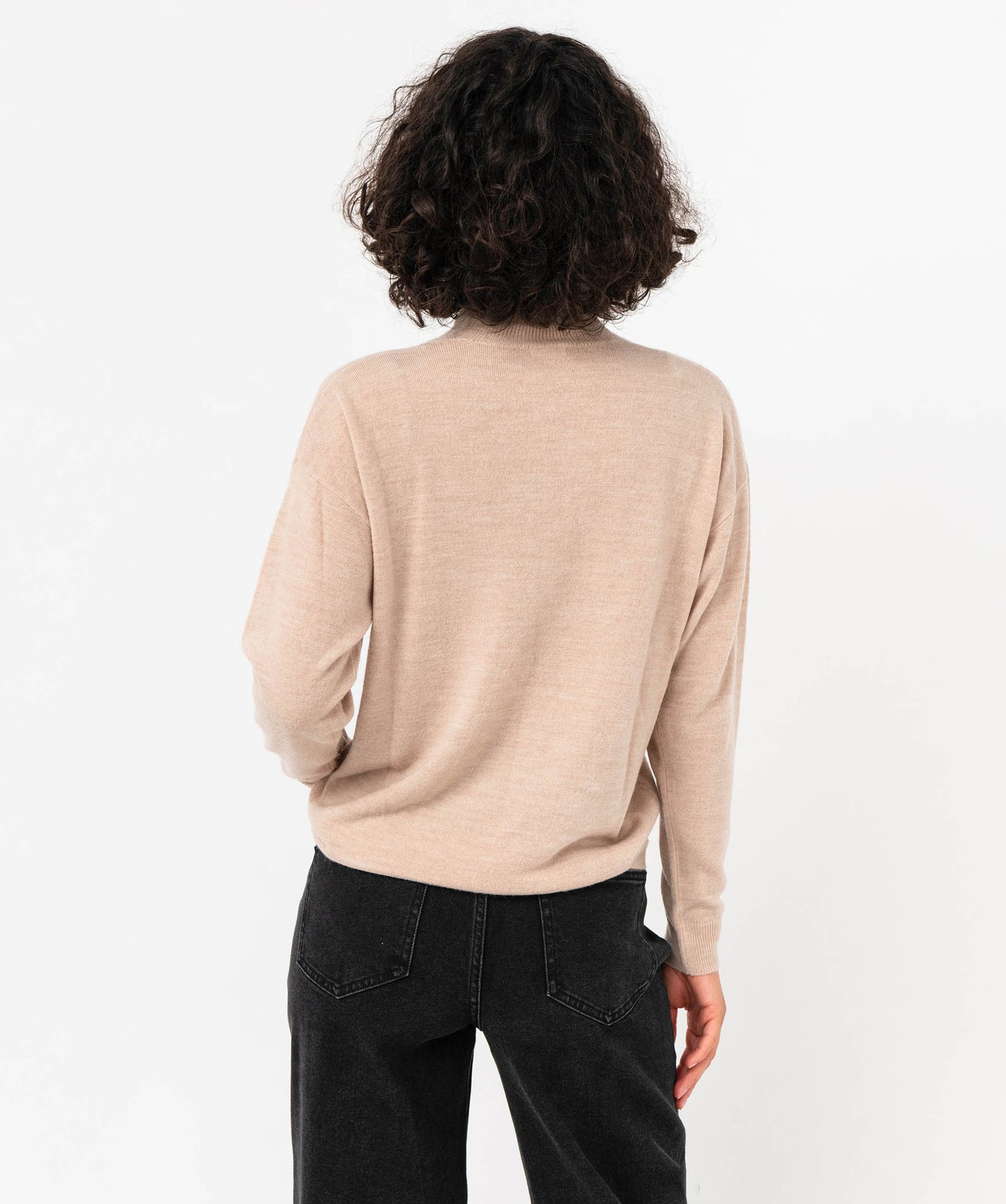 Pull à col montant en maille fine femme beige | GEMO