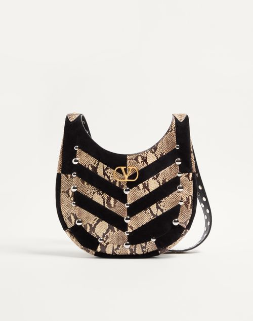 Valentino Garavani Hobo Lille Python og Ruskind Chevron Hobo Taske med Nitter