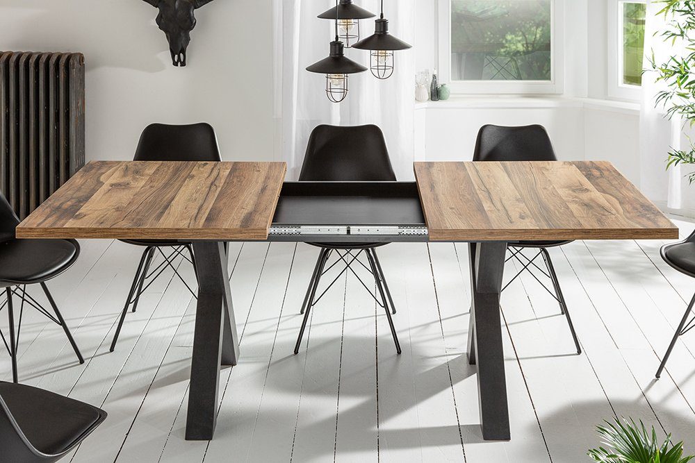 riess-ambiente Esstisch MONTREAL 140-190cm natur / schwarz, Eichen-Optik · X-Gestell · ausziehbar · Industrial