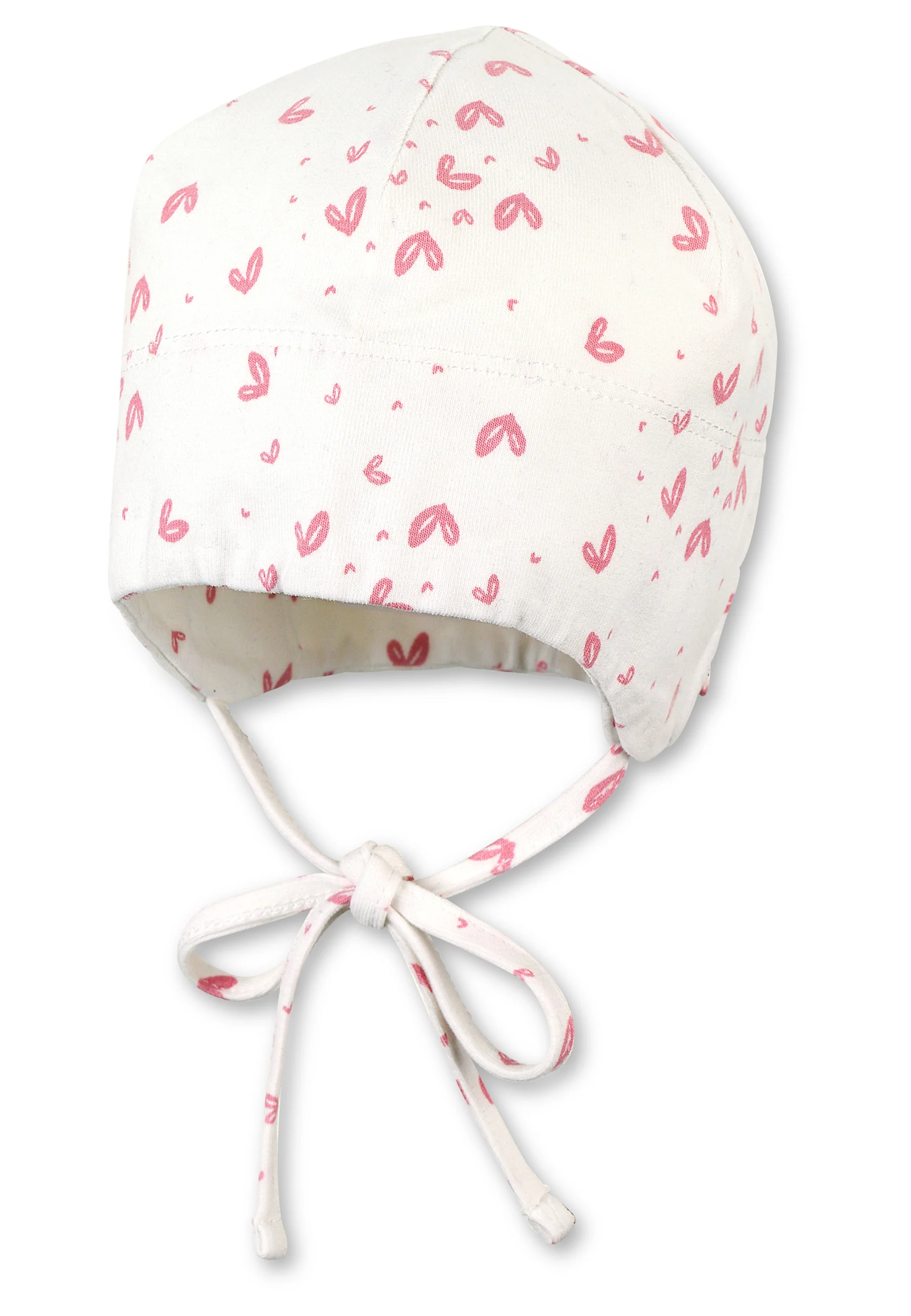GOTS Beanie mit Herzen Print und Bindeband, Ecru