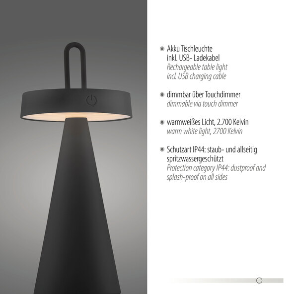 LED-Akku-Tischleuchte Elna, schwarz
