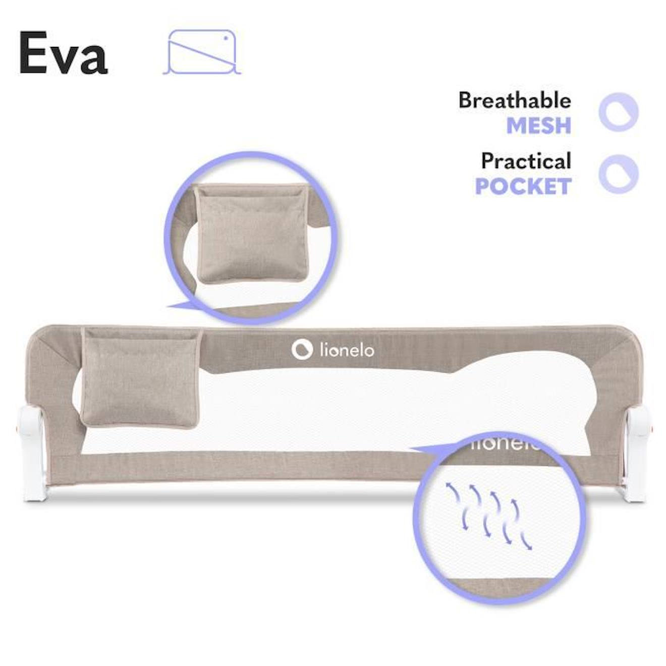 LIONELO Barrière de lit bébé Eva protection anti-chute 150cm filet aéré pliable