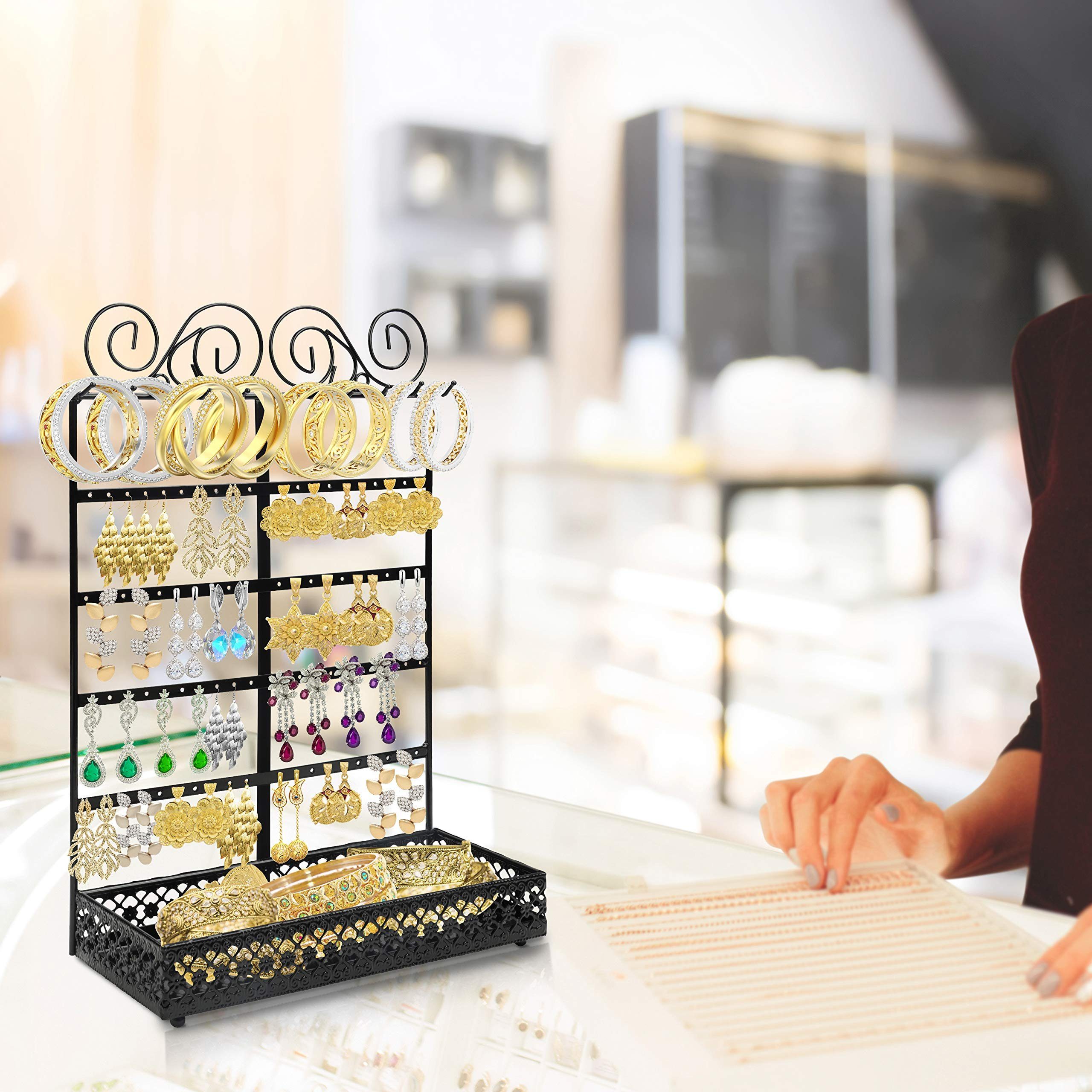 Belle Vous Schmuckständer Jewelry Stand with 80 Holes, 10 Hooks, 5 Rows, Schmuckständer mit Fachboden für 80 Löcher, 10 Haken und 5 Reihen