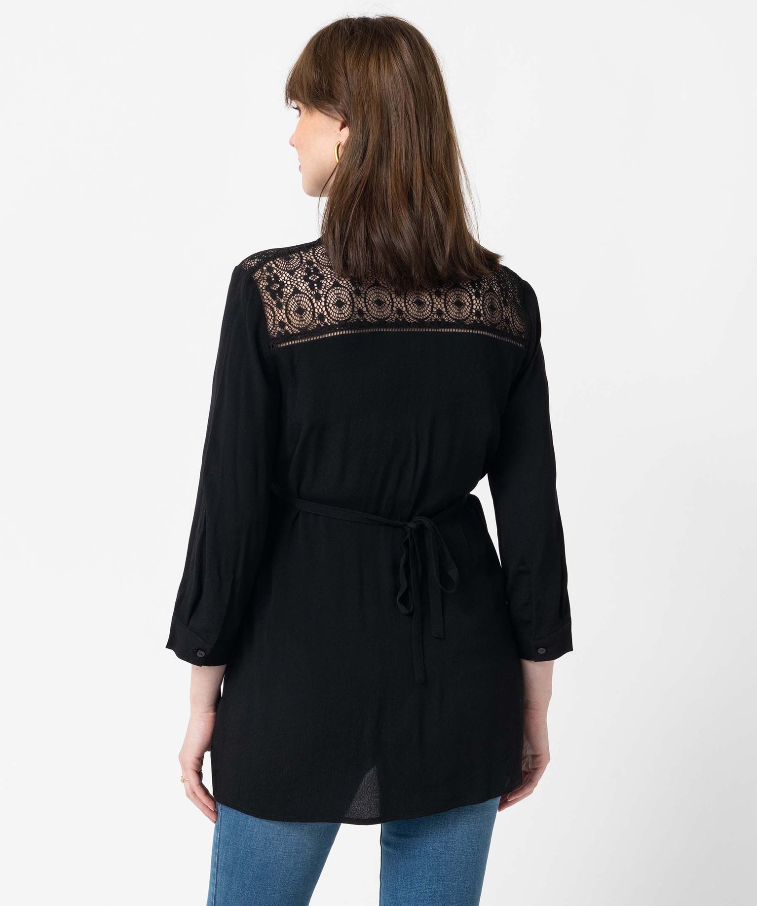 Blouse de grossesse fluide avec dentelle à manches noir | GEMO
