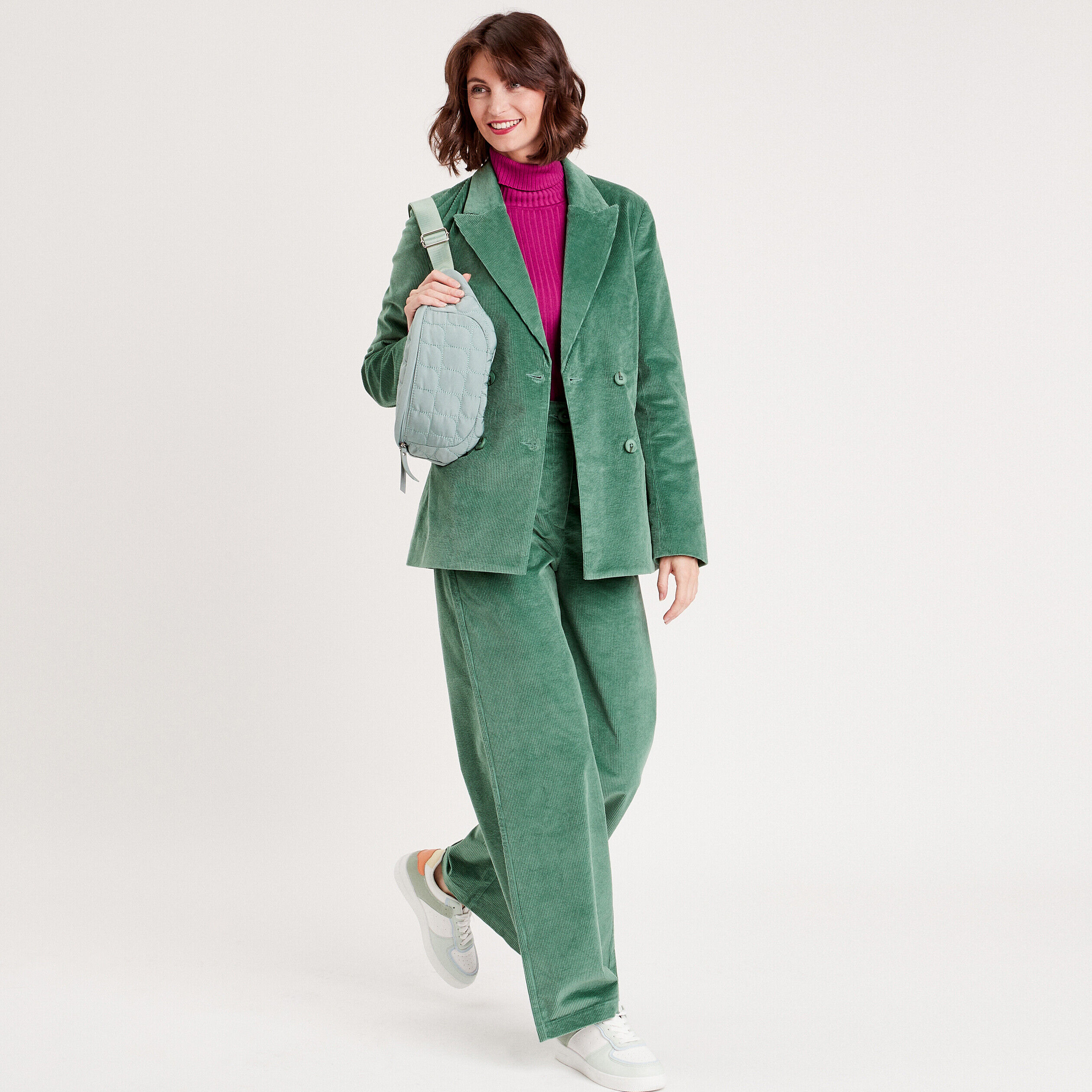 Veste blazer velours côtelé vert foncé femme | Cache Cache